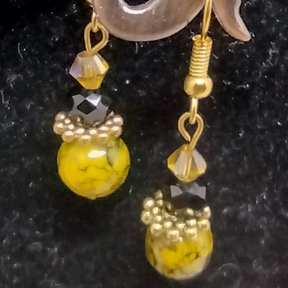 Black Onyx, Spider Agate, Amber and Gold Accent 2 Row Memory Wire Bracelet - Picture 7 of 9